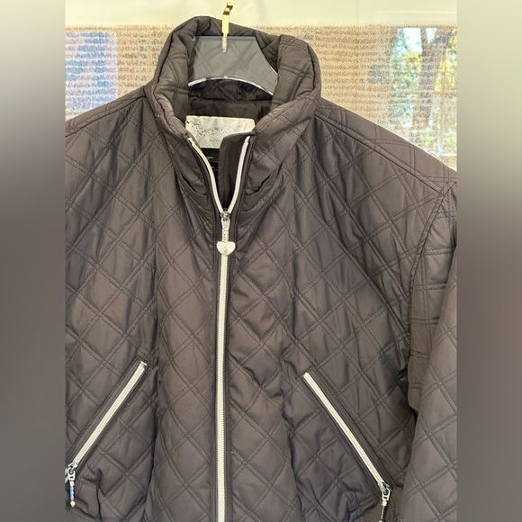 VTG Obermeyer Cropped Winter Coat Jacket Womens 8 Black Quilted Moto - Picture 2 of 12